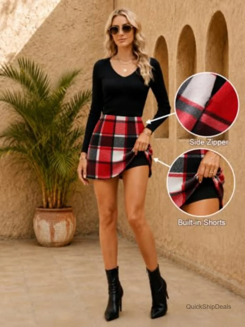 Plaid Mini Skort High Waist Bodycon Pencil Skirt